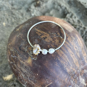 READY TO SHIP Freshwater Pearl & Shell Bangle - 925 Sterling Silver FJD$