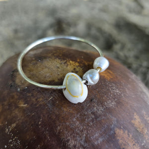 READY TO SHIP Children's Freshwater Pearl & Shell Bangle - 925 Sterling Silver FJD$