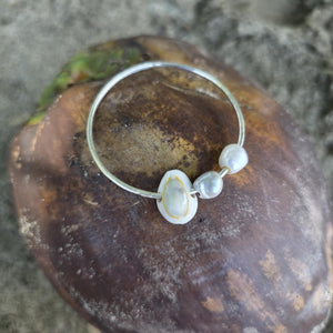 READY TO SHIP Children's Freshwater Pearl & Shell Bangle - 925 Sterling Silver FJD$