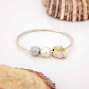 READY TO SHIP Children's Freshwater Pearl & Shell Bangle - 925 Sterling Silver FJD$