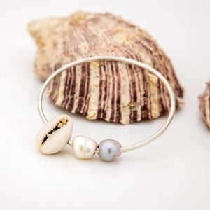 READY TO SHIP Children's Freshwater Pearl & Shell Bangle - 925 Sterling Silver FJD$
