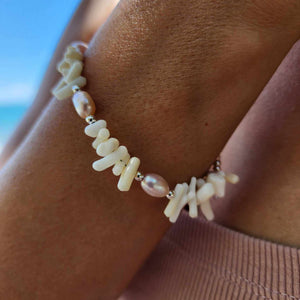 READY TO SHIP White Coral & Freshwater Pearl Bracelet - 925 Sterling Silver FJD$
