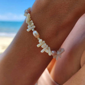 READY TO SHIP White Coral & Freshwater Pearl Bracelet - 925 Sterling Silver FJD$