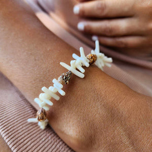 READY TO SHIP White Coral & Shell Bracelet - 925 Sterling Silver FJD$