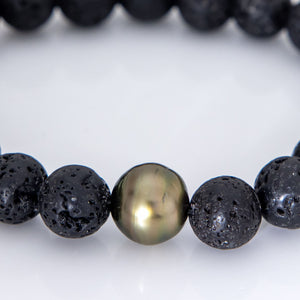 READY TO SHIP Stretch Fiji Saltwater Pearl & Lava Stone Bracelet FJD$