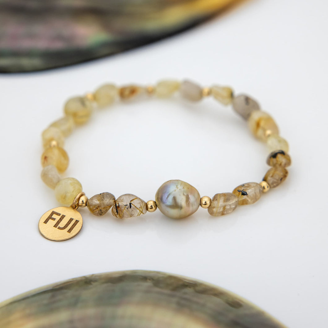 READY TO SHIP Stretch Fiji Saltwater Pearl & Semi Precious Stone Bracelet FJD$