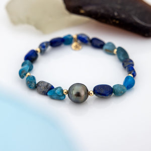 READY TO SHIP Stretch Fiji Saltwater Pearl & Semi Precious Stone Bracelet FJD$