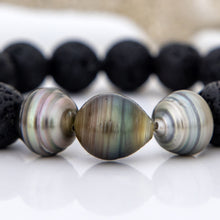 Load image into Gallery viewer, READY TO SHIP Stretch Fiji Saltwater Pearl Trio &amp; Lava Stone Bracelet FJD$
