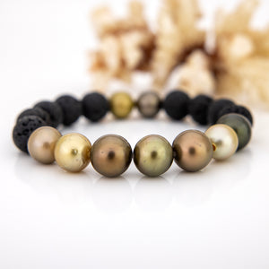 READY TO SHIP Unisex Woven Civa Fiji Pearl Bracelet - Lava Stones FJD$