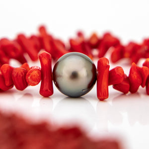 READY TO SHIP Civa Fiji Pearl Red Coral Stretch Bracelet - FJD$