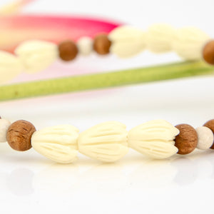 READY TO SHIP Unisex Pikake Flower & Wooden Bead Bracelet FJD$