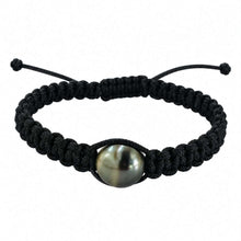 Load image into Gallery viewer, A black adjustable bracelet featuring a central pearl, photographed on a clean white background.
