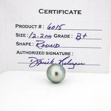Load image into Gallery viewer, Pearl with a certification card indicating product number, size, grade, and shape.
