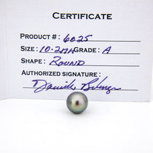 Load image into Gallery viewer, Pearl with a certification card displaying product details on a white background
