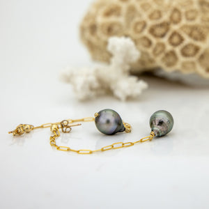 READY TO SHIP - Civa Fiji Saltwater Pearl Stud Earrings with Chain Detail - 14k Gold Fill FJD$