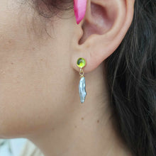 Load image into Gallery viewer, READY TO SHIP Peridot &amp; Fiji Keshi Pearl Stud Earrings - 14k Gold Fill FJD$
