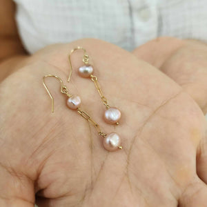 READY TO SHIP - Freshwater Pearl Drop Earrings with Chain Detail - 14k Gold Fill FJD$