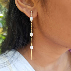 READY TO SHIP Freshwater Pearl Delicate Drop Stud Earrings in 14k Gold Fill - FJD$