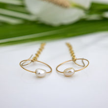 Load image into Gallery viewer, READY TO SHIP Earrings with Freshwater Pearl and chain detail - 14k Gold Fill FJD$
