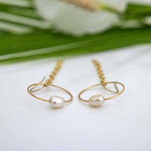 READY TO SHIP Earrings with Freshwater Pearl and chain detail - 14k Gold Fill FJD$