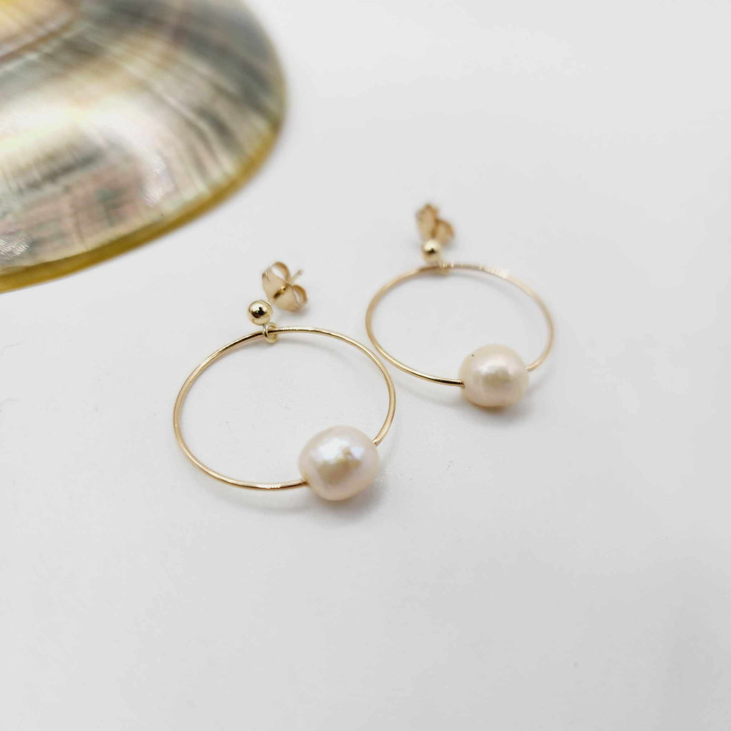 READY TO SHIP Freshwater Pearl Hoop Stud Earrings - 14k Gold Fill FJD$