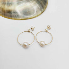 Load image into Gallery viewer, READY TO SHIP Freshwater Pearl Hoop Stud Earrings - 14k Gold Fill FJD$
