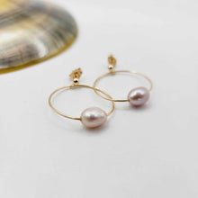 Load image into Gallery viewer, READY TO SHIP Freshwater Pearl Hoop Stud Earrings - 14k Gold Fill FJD$
