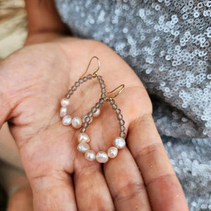 READY TO SHIP Freshwater Pearl & Labradorite Faceted Beads Earrings in 14k Gold Fill - FJD$