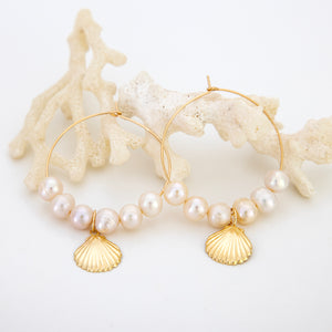 READY TO SHIP Freshwater Pearl & Mermaid Charm Earrings in 14k Gold Fill - FJD$