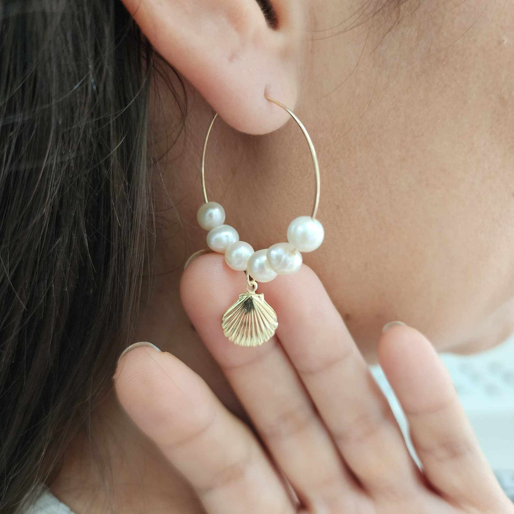 READY TO SHIP Freshwater Pearl & Mermaid Charm Earrings in 14k Gold Fill - FJD$