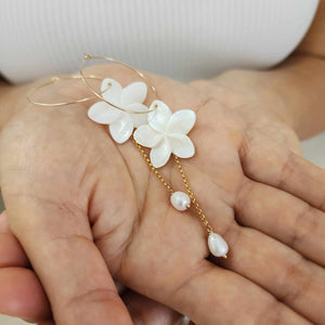READY TO SHIP Mother of Pearl Drop Earrings with Freshwater Pearls in 14k Gold Fill - FJD$