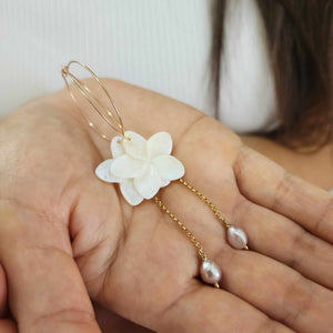READY TO SHIP Mother of Pearl Drop Earrings with Freshwater Pearls in 14k Gold Fill - FJD$
