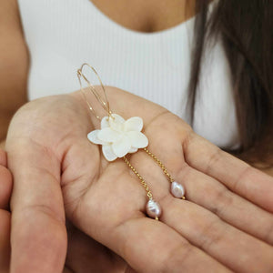 READY TO SHIP Mother of Pearl Drop Earrings with Freshwater Pearls in 14k Gold Fill - FJD$