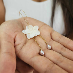 READY TO SHIP Mother of Pearl Drop Earrings with Freshwater Pearls in 14k Gold Fill - FJD$
