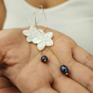 READY TO SHIP Mother of Pearl Drop Earrings with Freshwater Pearls in 14k Gold Fill - FJD$