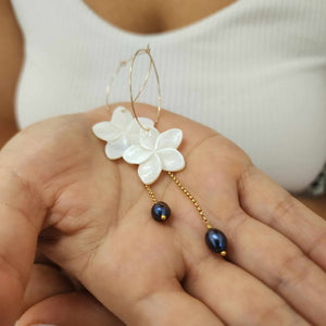 READY TO SHIP Mother of Pearl Drop Earrings with Freshwater Pearls in 14k Gold Fill - FJD$