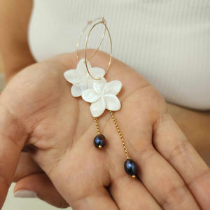 READY TO SHIP Mother of Pearl Drop Earrings with Freshwater Pearls in 14k Gold Fill - FJD$