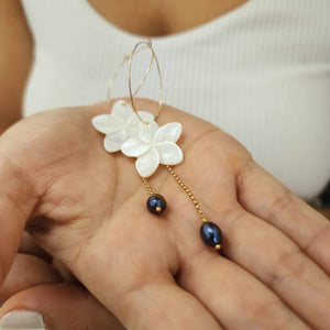 READY TO SHIP Mother of Pearl Drop Earrings with Freshwater Pearls in 14k Gold Fill - FJD$