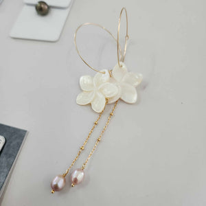 READY TO SHIP Mother of Pearl Drop Earrings with Freshwater Pearls in 14k Gold Fill - FJD$