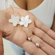 READY TO SHIP Mother of Pearl Drop Earrings with Freshwater Pearls in 14k Gold Fill - FJD$