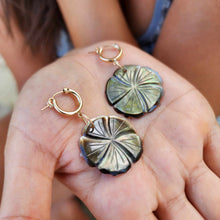 Load image into Gallery viewer, CONTACT US TO RECREATE THIS SOLD OUT STYLE Hibiscus Mother of Pearl Huggie Earrings - 14k Gold Fill FJD$

