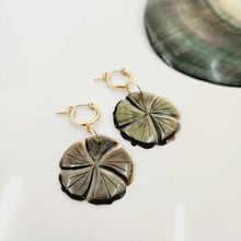 Load image into Gallery viewer, READY TO SHIP Hibiscus Mother of Pearl Huggie Earrings - 14k Gold Fill FJD$
