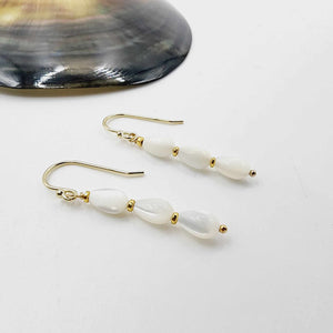 READY TO SHIP Mother of Pearl Drop Earrings - 14k Gold Fill FJD$