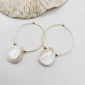 READY TO SHIP Mother of Pearl Shell Hoop Earrings - 14k Gold Filled FJD$