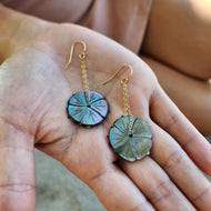READY TO SHIP Hibiscus Mother of Pearl Drop Earrings - 14k Gold Fill FJD$