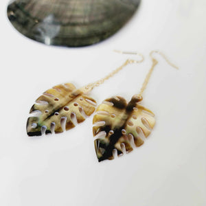 CONTACT US TO RECREATE THIS SOLD OUT STYLE Monstera Mother of Pearl Drop Earrings - 14k Gold Fill FJD$