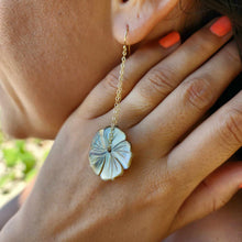 Load image into Gallery viewer, READY TO SHIP Hibiscus Mother of Pearl Drop Earrings - 14k Gold Fill FJD$
