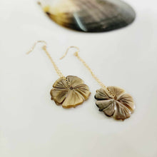 Load image into Gallery viewer, READY TO SHIP Hibiscus Mother of Pearl Drop Earrings - 14k Gold Fill FJD$
