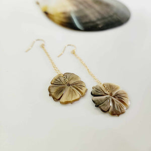 READY TO SHIP Hibiscus Mother of Pearl Drop Earrings - 14k Gold Fill FJD$