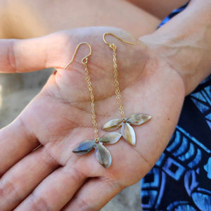 READY TO SHIP Flower Mother of Pearl Drop Earrings - 14k Gold Fill FJD$